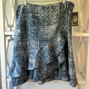 NWT LRL Ralph Lauren Jeans Co. Ruffle Linen Cotton Faux Wrap Skirt Size 14